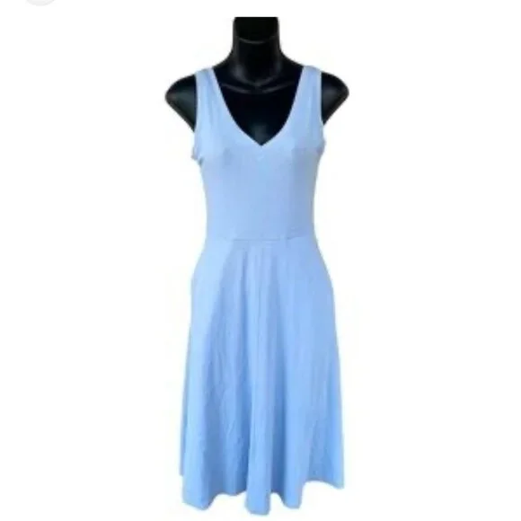 New Fit Flare Midi Dress XXL Blue Stretchy New V-Neck Minimalist Quiet Luxury - Picture 2 of 10